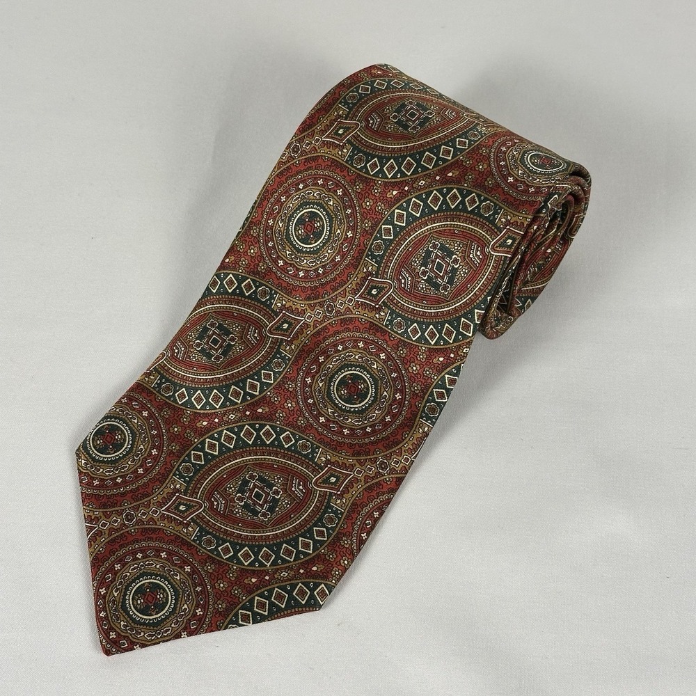 Stefano Ricci Saks Fifth Ave Silk Tie Made In Italy Medallion Red Gold Luxury
